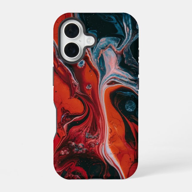 Fiery Red & Black Abstract Fluid iPhone 16 Case (Back)