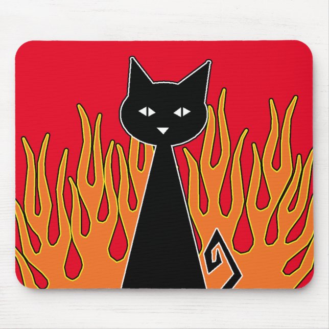 ~ Fiery  {{{{ red }}}} Black Cat ~ Mouse Pad (Front)