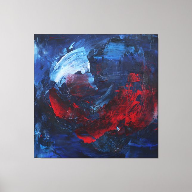 Fiery Red Blue Bold Abstract Wall Art (Front)