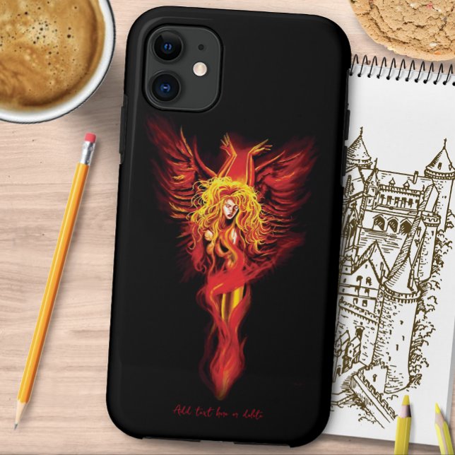 Fiery Red Fantasy Phoenix Woman Black Case-Mate iPhone Case (Creator Uploaded)