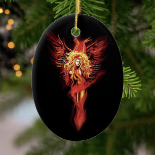 Fiery Red Fantasy Phoenix Woman Black Ceramic Tree Decoration