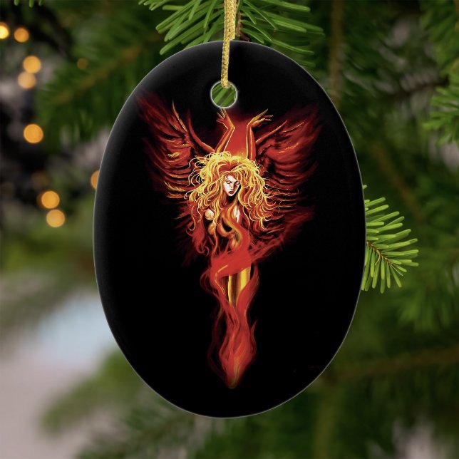 Fiery Red Fantasy Phoenix Woman Black Ceramic Tree Decoration (Creator Uploaded)
