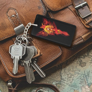 Fiery Red Fantasy Phoenix Woman Black Key Ring