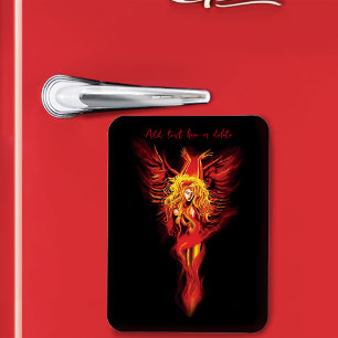 Fiery Red Fantasy Phoenix Woman Black Magnet
