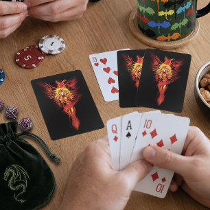 Fiery Red Fantasy Phoenix Woman Black Playing Cards