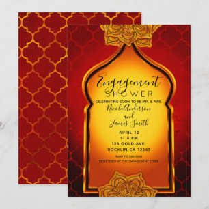 Fiery Red Gold Indian Arabian Engagement Shower Invitation
