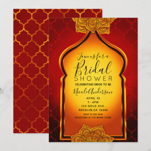 Fiery Red Gold Royal Indian Arabian Bridal Shower Invitation