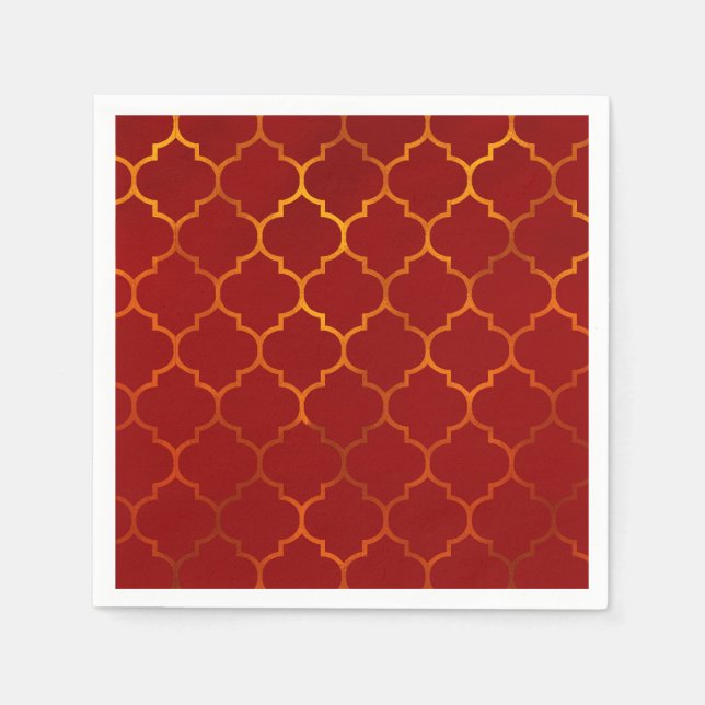 Fiery Red Gold Royal Indian Arabian Theme Moroccan Napkin (Front)
