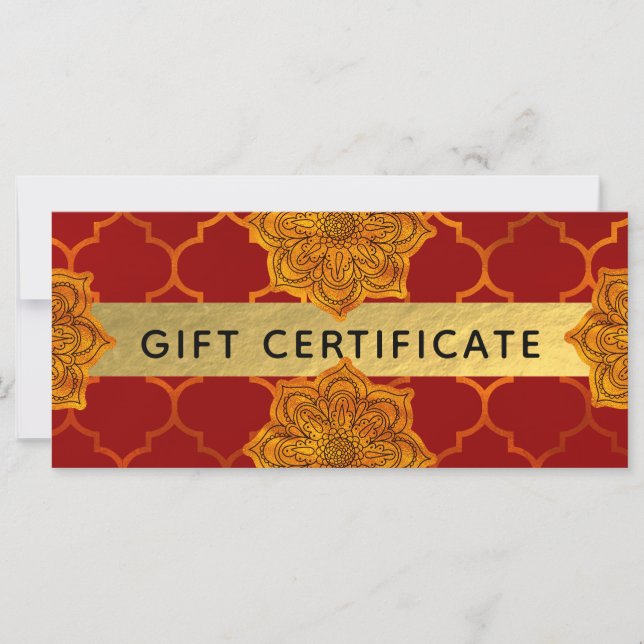Fiery Red Gold Royal Indian Gift Certificate (Front)