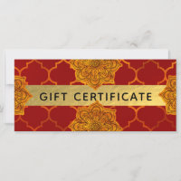 Fiery Red Gold Royal Indian Gift Certificate