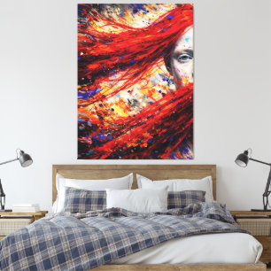 Fiery Red Hair Woman Abstract Portrait Impasto Canvas Print