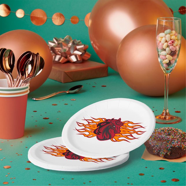 Fiery Red Horse Head with Flames Paper Plate (Creator Uploaded)