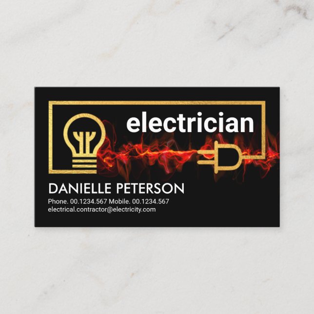 Fiery Red Lightning Powers Electrical Wiring Business Card (Front)