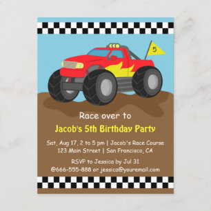 Fiery Red Monster Truck Birthday Party Invitation