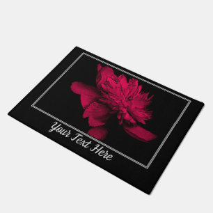 Fiery Red Peony Flower Personalised  Doormat