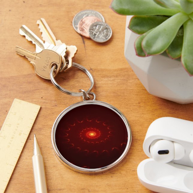 Fiery Red Sparkle Swirl Gradient Key Ring (Desk)