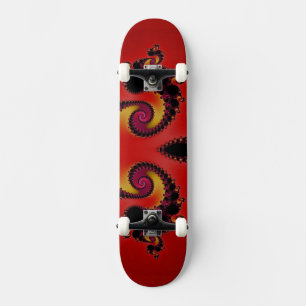 Fiery Red Spiraling Black Holes Fractal Abstract Skateboard