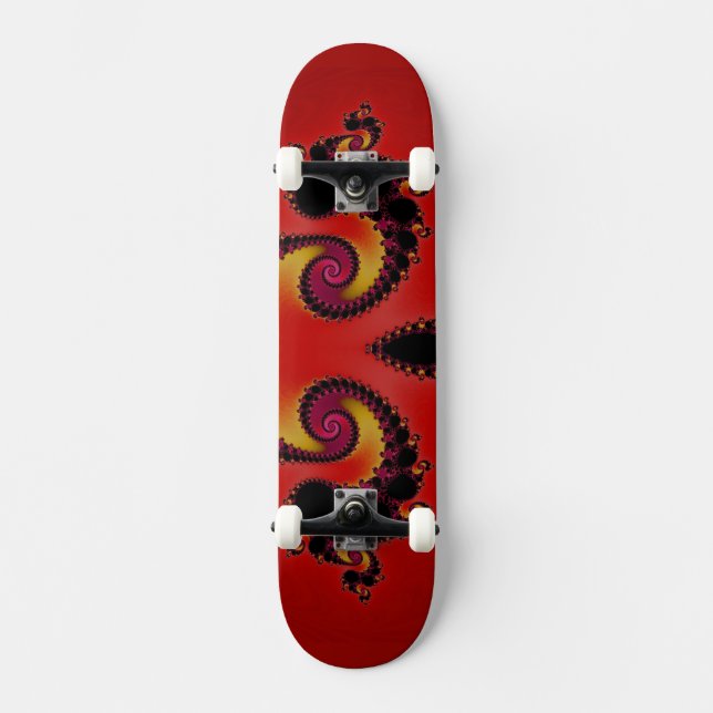 Fiery Red Spiraling Black Holes Fractal Abstract Skateboard (Front)