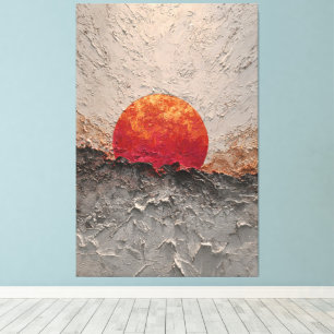 Fiery Red Sun Over Dark Horizon Abstract Wall Art