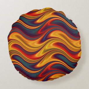 Fiery red yellow blue waves round cushion