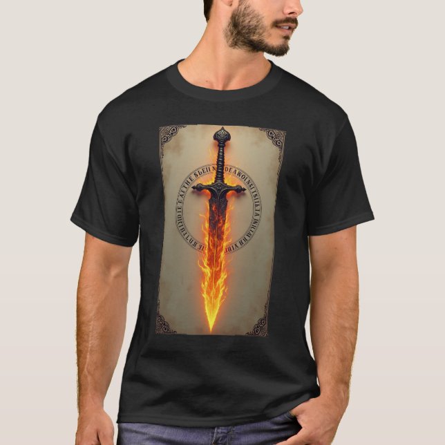 Fiery Runes: Mystical Burning Sword T-Shirt (Front)