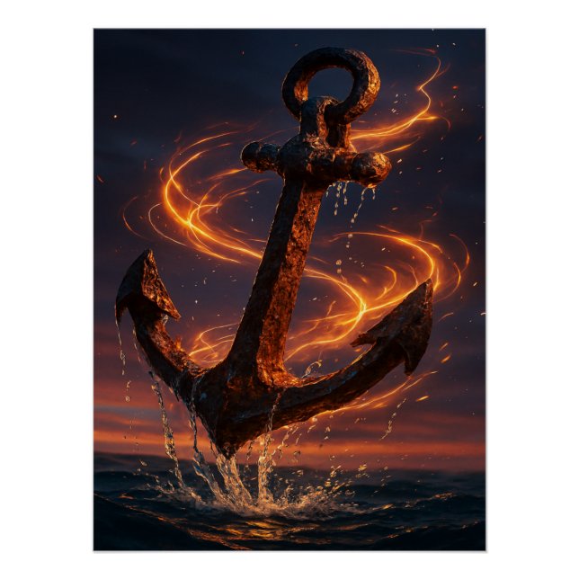 Fiery Rustic Anchor – Nautical Fantasy Wall Art (Front)