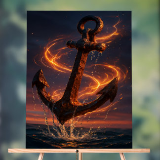 Fiery Rustic Anchor – Nautical Fantasy Wall Art Acrylic Sign