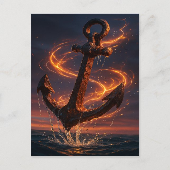 Fiery Rustic Anchor – Nautical Fantasy Wall Art Holiday Postcard (Front)