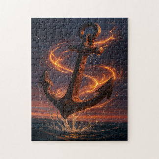 Fiery Rustic Anchor – Nautical Fantasy Wall Art Jigsaw Puzzle