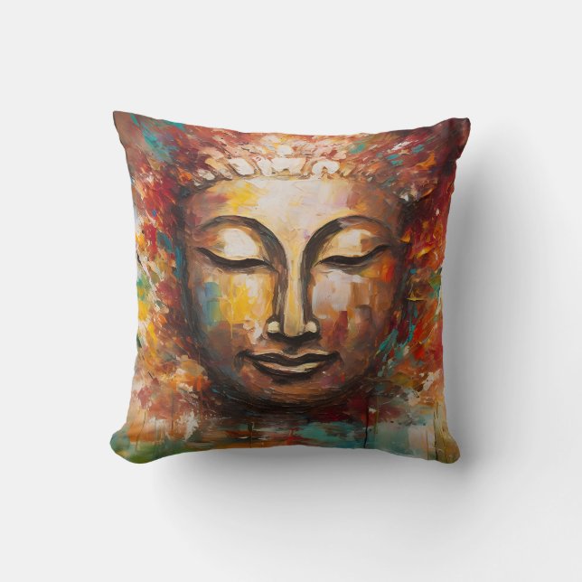 Fiery Serenity – Buddha Expressionist Art Cushion (Front)