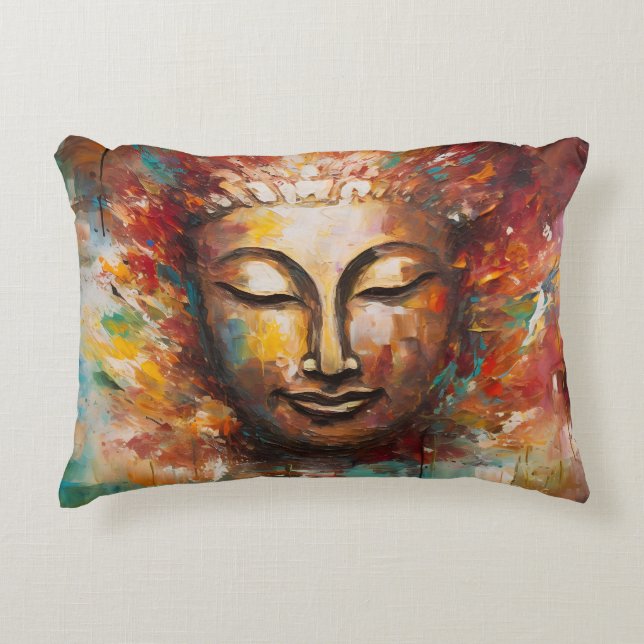 Fiery Serenity – Buddha Expressionist Art Decorative Cushion (Front)