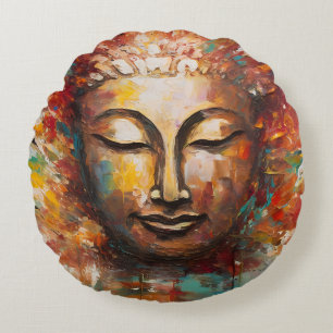 Fiery Serenity – Buddha Expressionist Art Round Cushion