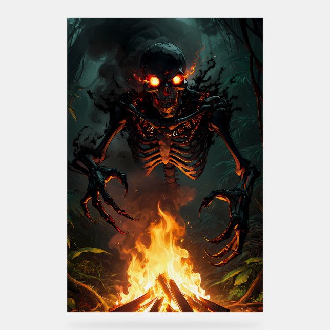 Fiery Skeleton Demon Campfire Acrylic Sign (Front)