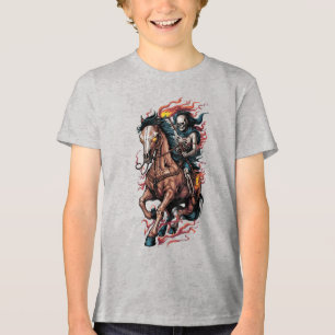 Fiery Skeleton Rider on a Galloping Horse Tri-Blend Shirt