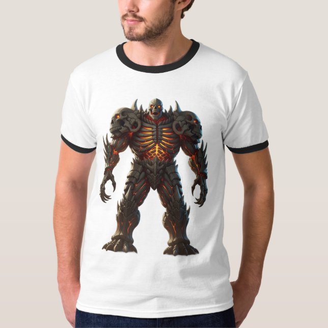 Fiery Skull Armour Dark Fantasy Sci-Fi Creature T-Shirt (Front)