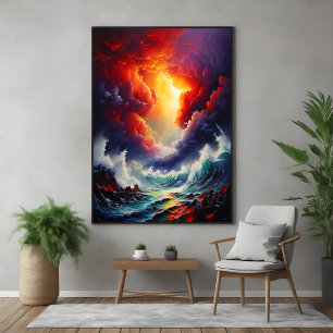 Fiery Sky and Roaring Sea – Dynamic Seascape Art Poster