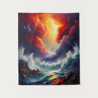 Fiery Sky and Roaring Sea – Dynamic Seascape Art