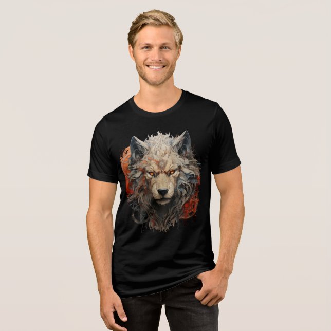 Fiery Steampunk Wolf Wall Art Tri-Blend Shirt (Front Full)