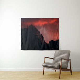 Fiery sunset at mountains tapestry