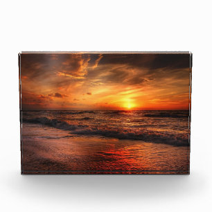 Fiery Sunset Ocean Waves Photo Block