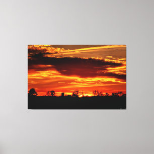 Fiery Sunset Over Silhouetted Trees Canvas Print