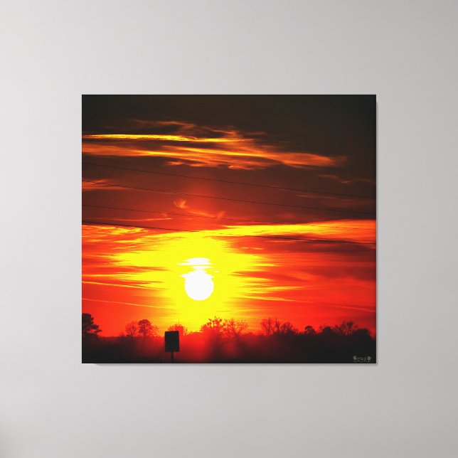 Fiery Sunset Over Trees Canvas Print (Front)