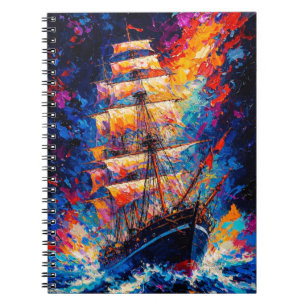 Fiery Sunset Tall Ship Abstract Painting Nautical  Notebook