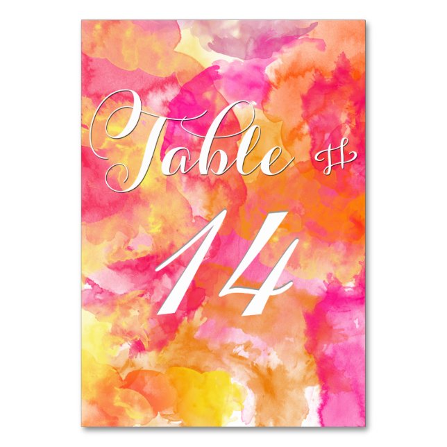 FIERY SUNSET WATERCOLOR HOLLYHOCK TABLE CARDS (Front)