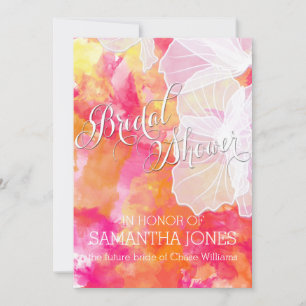 FIERY SUNSET WATERCOLOR HOLLYHOCK WEDDING INVITATION