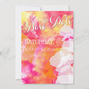 FIERY SUNSET WATERCOLOR HOLLYHOCK WEDDING SAVE THE DATE