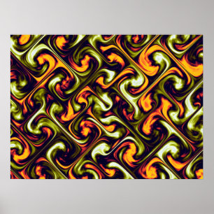 Fiery Swirl Lattice Amber Marbled Fractal Poster