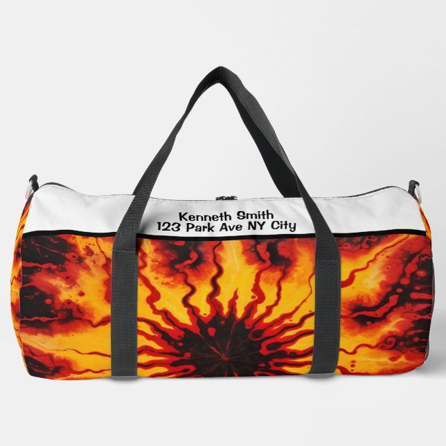 Fiery Tie Dye Burst Monogram Personalised Kit Duffle Bag (Front)