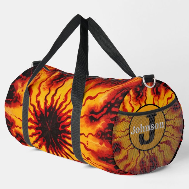 Fiery Tie Dye Burst Monogram Personalised Kit Duffle Bag (Right Corner)