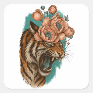 Fiery Tiger Bloom Square Sticker